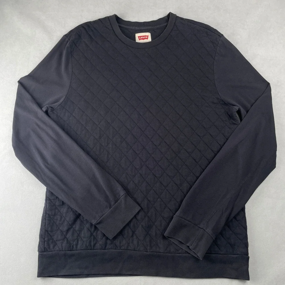 Levi Strauss & Co Sweatshirt Mens‎ L Black Quilted Casual Crewneck Long Sleeve